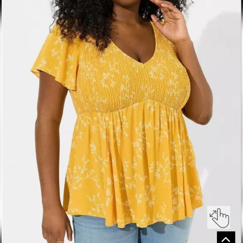Torrid Yellow Flutter Sleeve Smocked Blouse